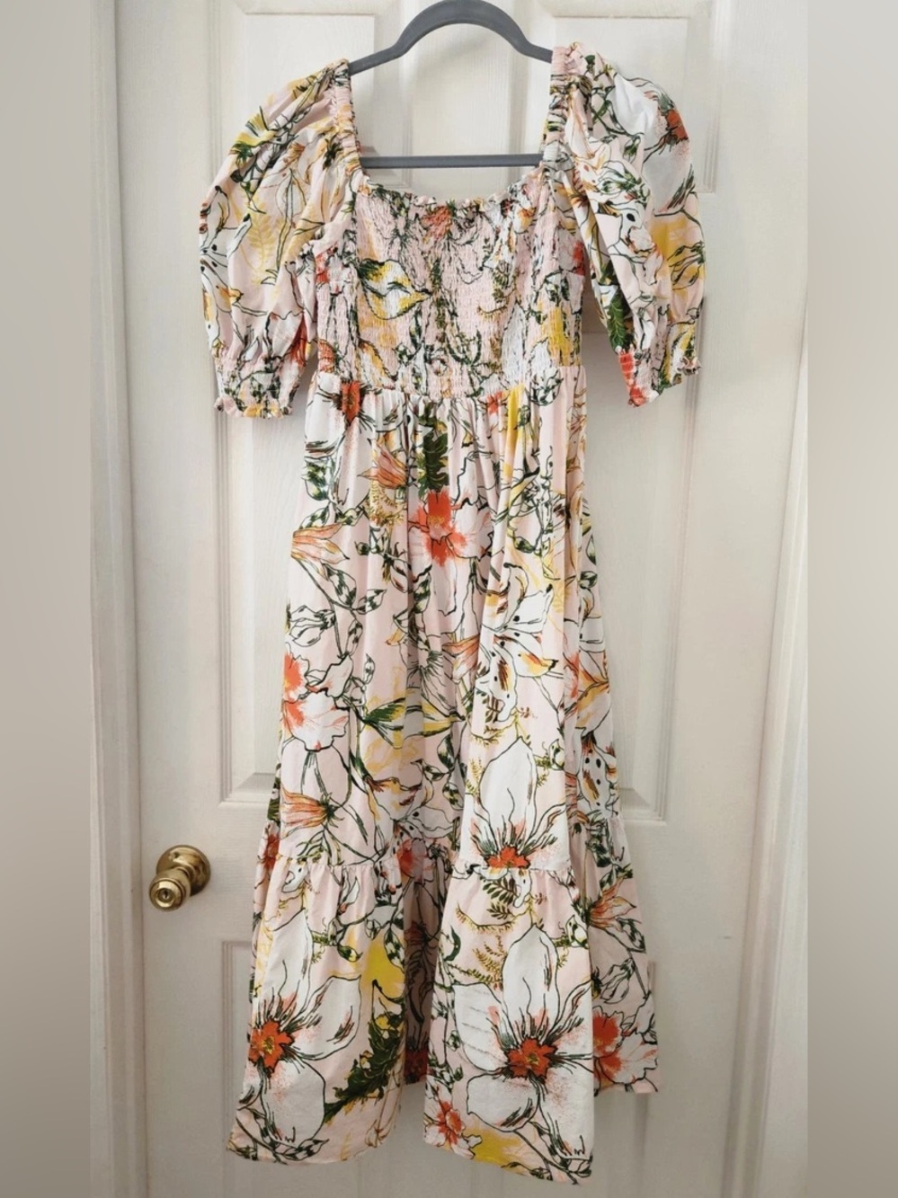 INC International Concepts Pink Floral Puff-Sleeve Maxi Dress